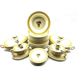 Wedgwood Directoire pattern dinner service comprising 10 dinner plates, 10 soup bowls, 7 side plates, 2 tea plates, two large tureens and two small tureens on stands 
