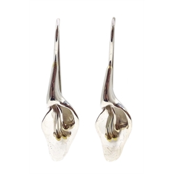 Pair of silver lily pendant earrings, stamped 925