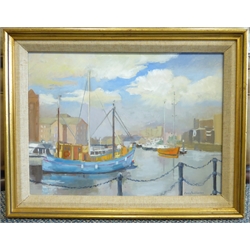  Anne Williams (British 20th century): 'Hull Marina', oil on board signed, titled on label verso 28cm x 39cm  Provenance: direct from the artist's family. Anne was a local artist who lived at Malton and later York.   
