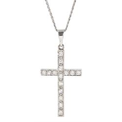18ct white gold round brilliant cut diamond cross pendant necklace, total diamond weight approx 1.50 carat