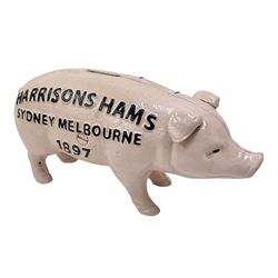 Cast iron Harrisons Hams money box, H10cm