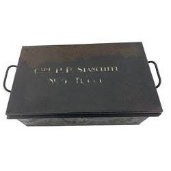 World War II metal deed box inscribed 'Captain P.P. Stancliff No5 Troop' by Eastgate & Son, Birmingham 1940 W43cm