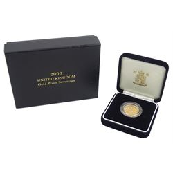 Queen Elizabeth II 2000 gold proof full sovereign coin, cased, no certificate