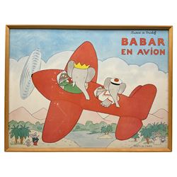After Laurent de Brunhoff (French 1925-): 'Barbar en Avion', vintage poster 59cm x 79cm