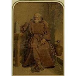 Attrib. William Henry Hunt (British 1790-1864): Monk with Tankard, watercolour unsigned, attributed on the mount 36cm x 24cm