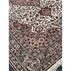 Hand knotted Bokhara red ground rug with gul motif and boarded (96cm x 164cm), together with a Turkish beige ground rug (120cm x 188cm)