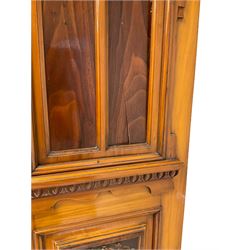 Edwardian walnut wardrobe, fitted with single mirror door over two short and on long drawer, raised on burn feet 
