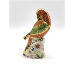 Royal Crown Derby 'Lorikeet' limited edition paperweight No. 727 of a specially commissioned edition of 2500, gold stopper and certificate