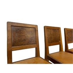Eagleman - set eight dining chairs, each with figured burr panelled back, octagonal front supports joined by stretchers, by Albert Jeffray of Sessay, Thirsk