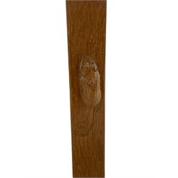 Beaverman - oak dining table, rectangular adzed oak top on shaped end supports with sledge feet, carved with beaver signature, joined by pegged stretcher, by Colin Almack, Sutton-under-Whitestone Cliffe, Thirsk