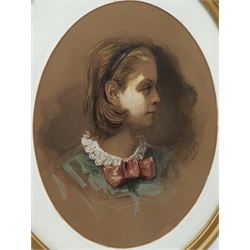 Otto Theodore Leyde RSA RSW (Russian/Scottish 1835-1897): Head and Shoulders Portrait of a Girl, oval watercolour and pencil signed and dated 1863, 44cm x 36cm