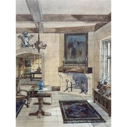 W G Peers (British mid 20th century): Interior with stone Fireplace, watercolour signed together with English School (19th century): Cattle Grazing, watercolour unsigned max 23cm x 33cm (2)