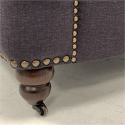 Armchair upholstered in buttoned fabric, turned feet with castors, W70cm, D86cm