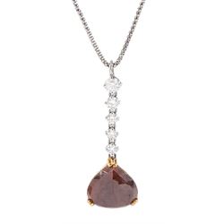 18ct white and yellow gold pear cut fancy red/brown diamond and graduating five stone round brilliant cut diamond pendant necklace