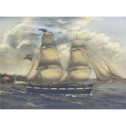 English School (19th century): Clipper Ship Leaving Whitby Harbour, oil on bard unsigned 41cm x 54cm