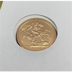 2001 gold full sovereign, in commemorative cover