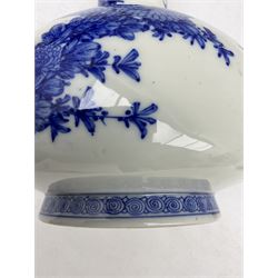Pair of late 19th century Japanese blue and white chargers decorated with trees and birds D34cm, a Japanese blue and white vase H34cm and a 20th century Chinese blue and white bowl D14cm (4)