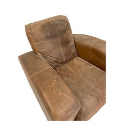 Club style armchair, upholstered in stitched brown leather