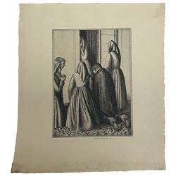 Frederick George Austin (British 1902-1990): Nuns and Gentlemen in Prayer at Doorway, drypoint etching signed and dated '29 in pencil 15m x 12cm (unframed) Provenance: direct from the granddaughter of the artist