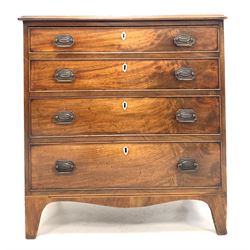 Georgian mahogany chest fitted with four long graduated drawers, raised on splayed bracket supports 