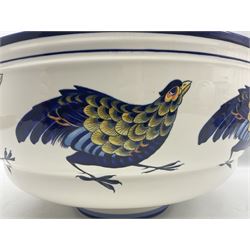 Royal Copenhagen Blue Pheasant pattern large centrepiece bowl and oval platter, created after the original paintings by C. Joachim, bowl D39cm, platter L51cm (2)