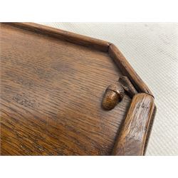 Acornman - oak twin handled tea tray of rectangular canter form, by Alan Grainger of Brandsby, York, 51cm x 36cm