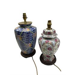 Pair of Oriental style pottery table lamps, H43cm max (2)