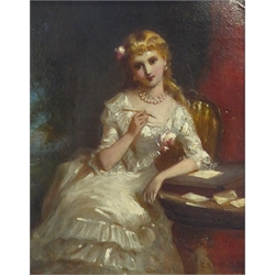  George Augustus Freezor (British fl.1861-1879): Portrait of a Girl at her Desk, oil on canvas signed 13cm x 10cm  