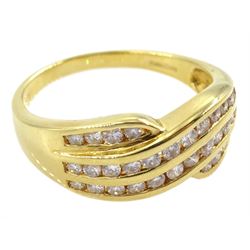 18ct gold round brilliant cut diamond, channel set crossover ring, hallmarked, total diamond weight 0.50 carat