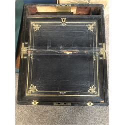 Victorian walnut writing box with brass edging and leather writing slope W40cm