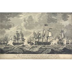 John Goldar (British 1729-1795) after Francis Swaine (British 1725-1782): 'The Defeat of a French Squadron Commanded by Monsr de la Clue off Cape Lagos' and 'The Glorious Defeat of the French Fleet under the Command of Marshal Conflans', pair engravings pub. Harrison's Edition of Rapin 1786, 20cm x 30cm (2)