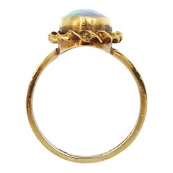 9ct gold single stone opal triplet ring, in oval rope twist setting, Birmingham 1978