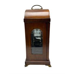 A late 18th century single train 8-day fusee bracket clock by “Thomas Foss, The Strand London” C1790, in a break arch mahogany case with a corresponding glazed door, glazed side windows and glazed rear movement door, case raised on a moulded plinth and four bracket feet, with a silvered dial and non-matching steel hands, dial engraved with Roman numerals, Arabic five minutes and minute track, makers name to the arch enclosed in an oval cartouche, four pillar movement with tapered movement plates and recoil anchor escapement. With pendulum & Key.  H37 W28 D17

Thomas Foss, London 1782-94 was apprenticed (1765) to Joseph Hindley, son of Henry Hindley of York. The Hindley family were innovative clockmakers, Henry Hindley frequently referred to as “The Tompion of the North”





