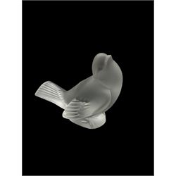 Lalique frosted glass model of a Sparrow, engraved Lalique France to base, H9cm