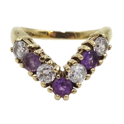Gold amethyst and cubic zirconia wishbone ring, 