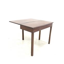 Georgian mahogany tea table, moulded fold over top raised on square chamfered supports 91cm x 45cm, H73cm