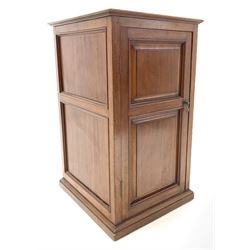 Edwardian mahogany pedestal cupboard, two panelled door enclosing three shelves, raised on a plinth base W48cm, H84cm, D52cm