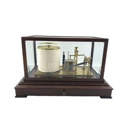 Modern barograph in a mahogany case with bevelled glass sides and fitted with a single drawer, L36cm x H22cm 
