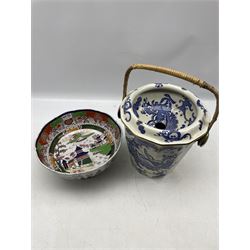 Mason's Ironstone Dragon pattern Slop Bucket with cane swing handle, pattern no. 8774 H29cm together with an Ironstone footed bowl (2)