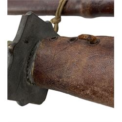 WWII Japanese Katana with copper tsuba, kid and leather bound grip and leather covered scabbard, blade length 69cm 