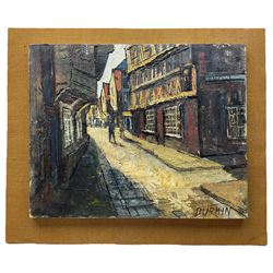 Tom Durkin (British 1928-1990): The Shambles - York, oil on canvas signed 41cm x 51cm