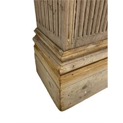 Pair early 19th century limewood architectural column or pilaster casings, square tapering form with stop fluted decoration, with stepped and moulded lower skirt