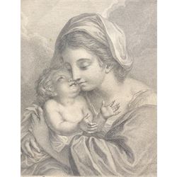 Francesco Bartolozzi (Italian 1728-1815) after Giovanni Battista Cipriani (Italian 1727-1785): Mother and Child, engraving together with a small engraving of a child carrying faggots, both housed in verre eglomise frames; W M Skeep (British 19th/20th century): Bottom of Christmas Steps - Bristol, watercolour signed max 27cm x 19cm (3)