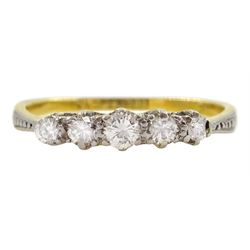 Gold five stone round brilliant cut diamond ring, stamped 18ct & Plat