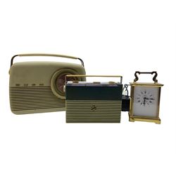 Vintage Bush radio, another Bush radio with main adaptor and a Acctim Westminster carriage clock (3)