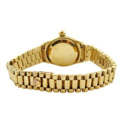 Rolex Oyster Perpetual Datejust ladies automatic 18ct gold bracelet wristwatch, circa 1966, diamond dot dial model No. 6517, serial No. 1459627
