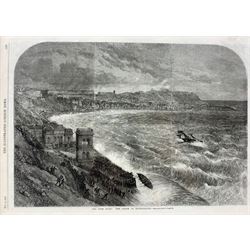 The Illustrated London News, two framed 19th century news pages of the Spa Buildings and Storm in Scarborough 40cm x 30cm (2)