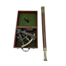 19th century sextant by W.C.Mann, Gloucester in fitted teak case with retailers plaque for B Cook  & Sons Ltd, Hull and a 19th century leather covered telescope by Ross, London No.30348 (2)