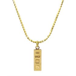 9ct gold ingot pendant necklace, maker's mark T & B, Birmingham 1977