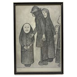 After Laurence Stephen Lowry R.B.A. R.A. (British 1887-1976): 'Family Discussion', limited edition monochrome lithograph blindstamped and numbered in pencil 719/850, 34cm x 24cm